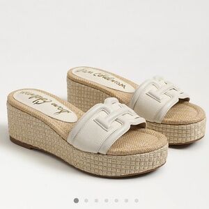 NWOT SAM EDELMAN Pauleena Espadrille Slide Sandal White Leather Woven Platform 8